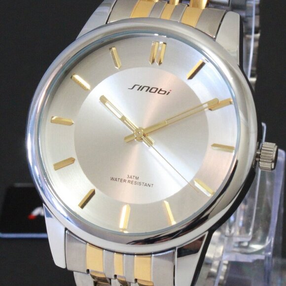 Men's Casual Watch Two Tone Silver Sunburst Dial Gold Hands, Indices 38mm - Picture 10 of 12